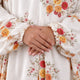 Close-up of Prayer Dress 12 sleeves with elastic cuffs and floral detailing, showcasing comfort and secure fit for modest fashion.