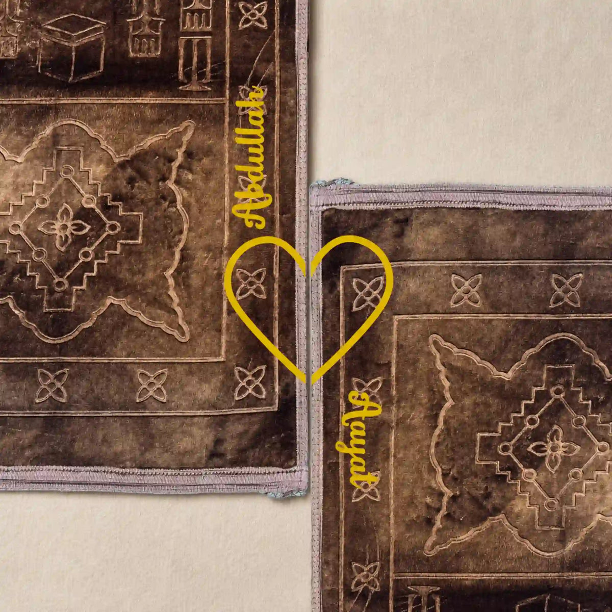 Brown & Brown Rectangle Couple Janamaz with Heart