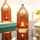 Golden Glow Ramadan Lantern - Gold Decoration with red glass panels, 6-inch size, ideal for ambient lighting and festive home decor.