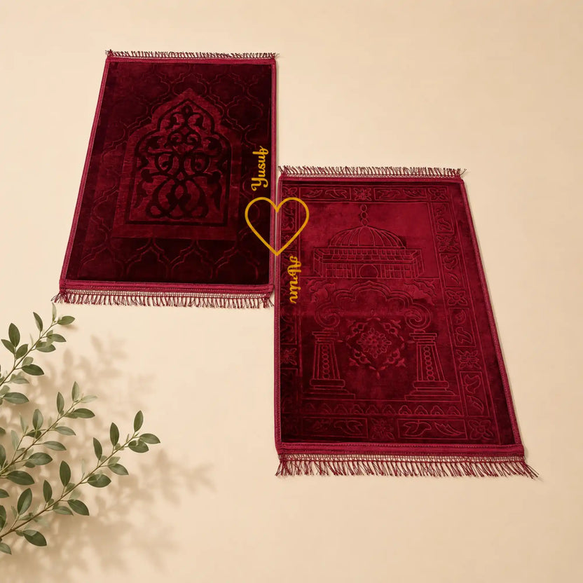 Maroon & Maroon Rectangle Couple Janamaz with Heart Main image