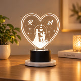 Romantic Timeless Love Personalized LED Lamp glowing on a wooden table, perfect home decor gift for couples with custom initials.
