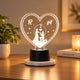 Romantic Timeless Love Personalized LED Lamp glowing on a wooden table, perfect home decor gift for couples with custom initials.
