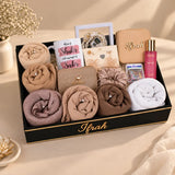 Premium hijab gift hamper with tasbeeh, mist and hijab accessories