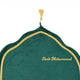Green prayer mat with gold border and 'Shah Mohammad' branding on a white background