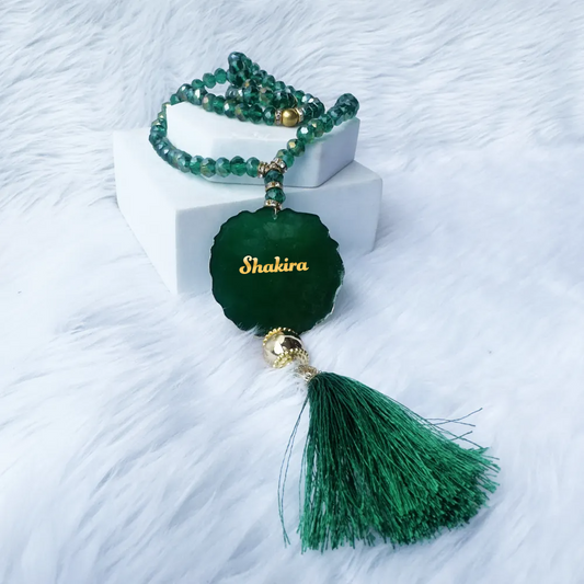 Green Crystal Tasbeeh with name (100 beads)