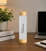 EcoFrost 500 ml frosted glass bottle with bamboo cap and base