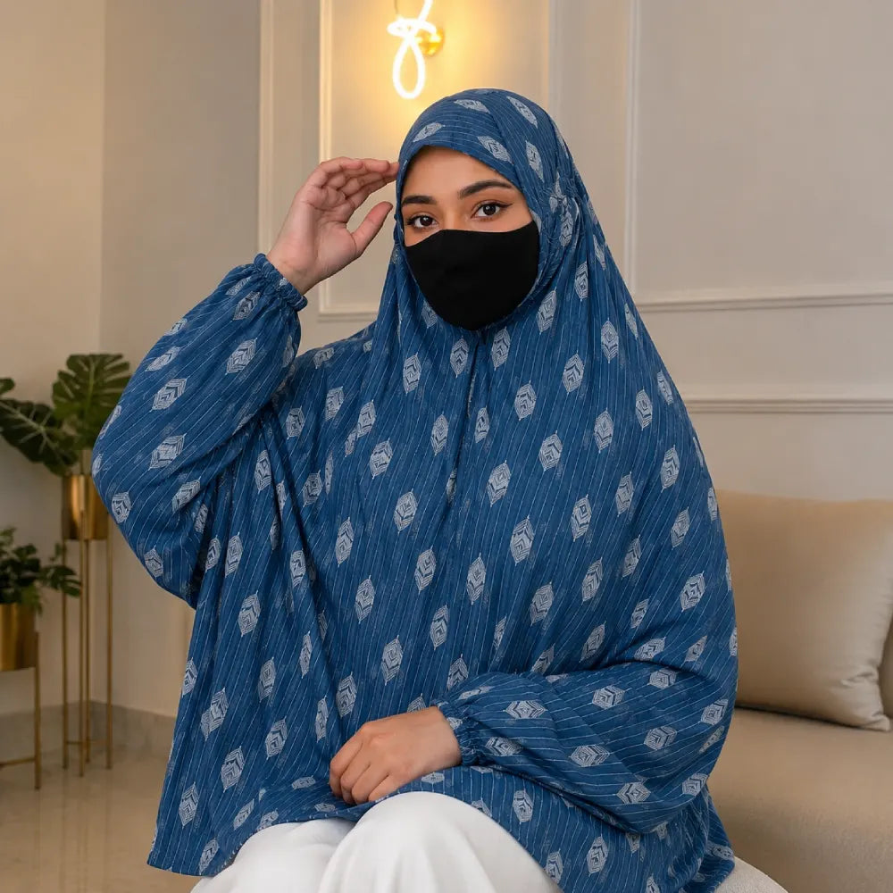 Teal Knee Length Printed Cotton Namaz Makhna