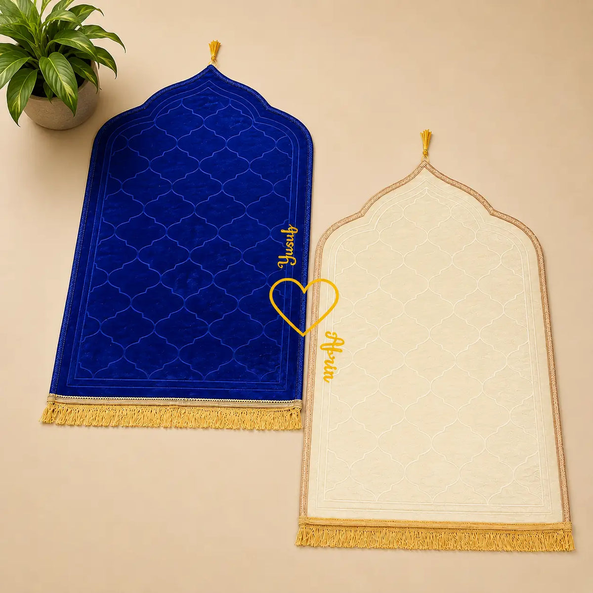 Offwhite & Blue Dome Couple Janamaz with Heart
