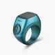 Blue Smart Zikr Ring Flex Pro with circular tasbih button, ideal for daily zikr and prayer tracking.