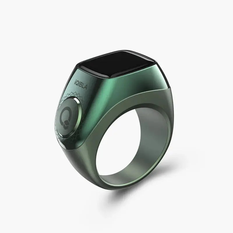 Green Zikr Ring Flex Pro with sleek design, smart Islamic ring for tasbih counting and prayer support.