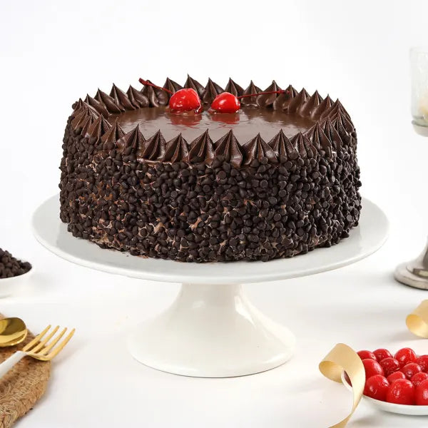 Death By Chocolate Cake - Rich Chocolate Layers topped with cherries and chocolate chips, perfect for birthdays and same day delivery. Main image