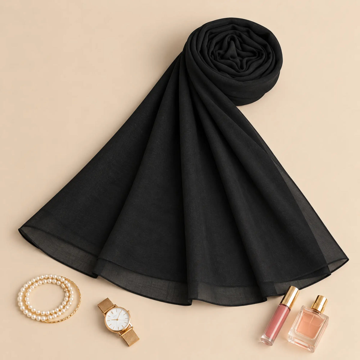 Black Premium Chiffon Hijabs