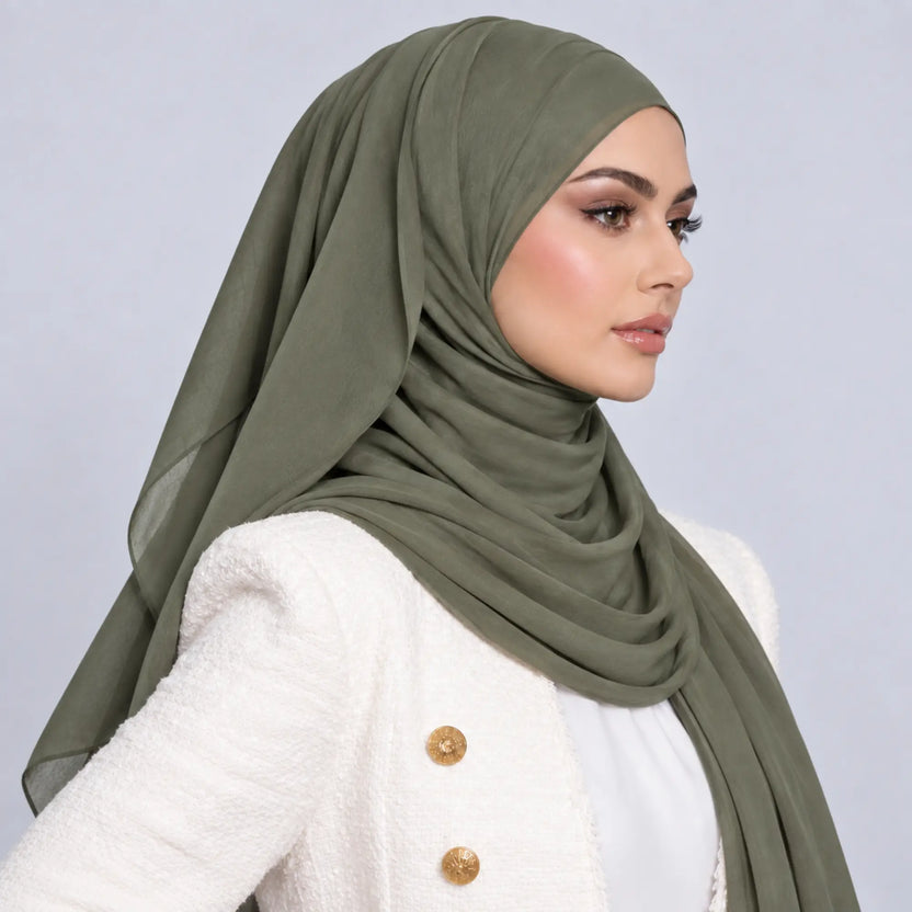 Olive Green Premium Chiffon Hijab Main image