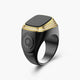 Black and gold Zikr Ring with 99 Swarovski Zirconia and Qibla icon. Elegant smart ring for Islamic prayer and spiritual mindfulness.