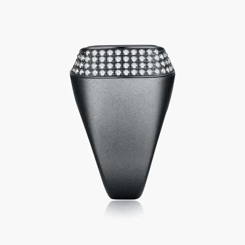 Premium Zikr Ring with 99 Swarovski Zirconia Stones in matte black finish, showcasing elegant craftsmanship for religious devotion and style.