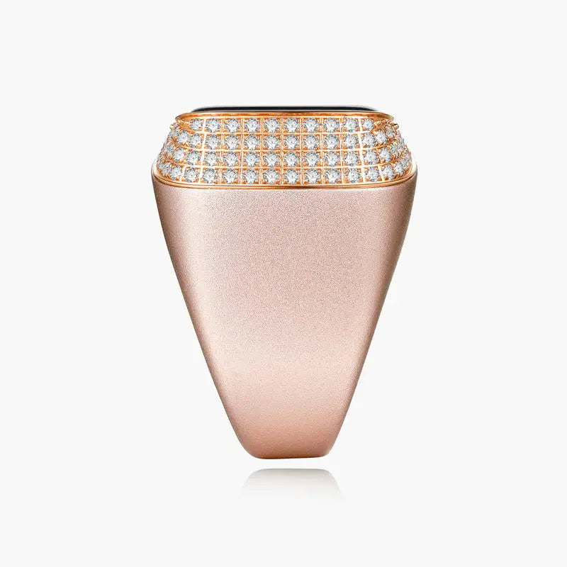 Side view of rose gold Zikr Ring with 99 Swarovski Zirconia. Luxurious Islamic jewelry for women, ideal for prayer and gifting.