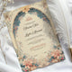 Close-up of unframed Floral Bliss Nikah Nama on soft fabric with feather, highlighting intricate floral details and Islamic wedding certificate design.