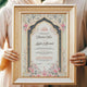 Framed Dome Classic Nikah Nama held by couple, featuring elegant floral artwork and customizable Islamic wedding certificate.