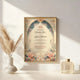 Elegant Floral Bliss Nikah Nama with Frame in a sunlit room, featuring Islamic calligraphy and floral design, perfect for wedding decor or gifts.