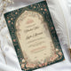Green Legacy Nikah Nama Frame - Islamic Wedding Gift laid flat with feather and floral accents, showcasing personalized names and elegant Islamic motifs.