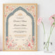 Customizable Blooming Bond Certificate - Nikah Nama Frame with placeholder names, styled with pink flowers, perfect for personalized wedding gifts.