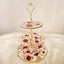 Red Rose Petals Stand - 3 Tier Serving Stand with gold handle, handcrafted with real pressed flowers and gold flakes, ideal for elegant table settings.