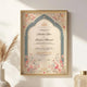 Framed Blooming Bond Certificate - Nikah Nama with intricate Islamic floral patterns, showcased on a wall, ideal for nikah essentials and home decor.