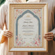Personalized Blooming Bond Certificate - Nikah Nama Frame held by a couple, featuring elegant floral design, perfect for Islamic wedding gifts.