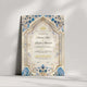 Eternal Petals Nikah Nama Frame showcasing Islamic wedding certificate with blue and gold floral accents, perfect for bridal gifts.