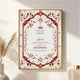 Elegant Regal Bloom Nikah Nama Frame mounted on a wall, featuring intricate red and gold detailing, perfect for wedding or anniversary gifts.