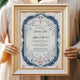 Couple holding framed Whispering Flowers Nikah Nama Frame with ornate floral design, a meaningful wedding gift and Nikah ceremony essential.