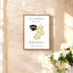 A Journey Remembered Personalized Hajj Frame with Kaaba image, golden Arabic script, and names for 2024. Elegant spiritual keepsake for home decoration.