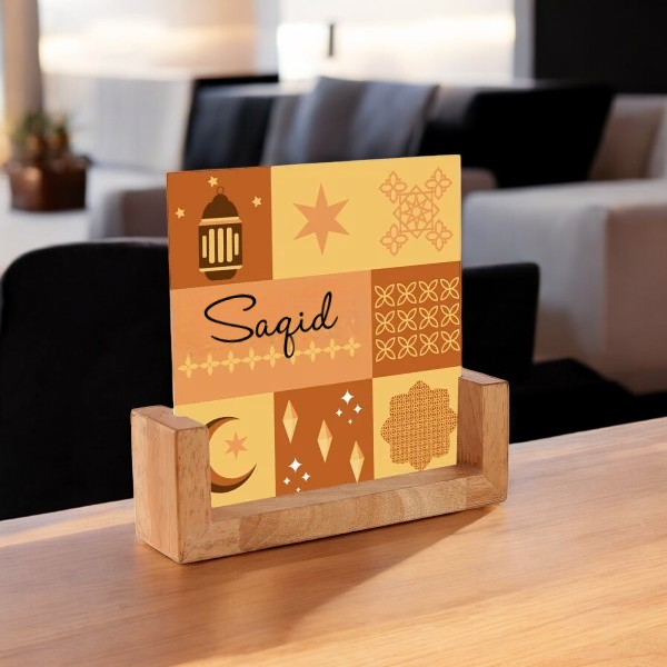 Personalized Moon and Duas Acrylic Frame With Wooden Base Secondary image