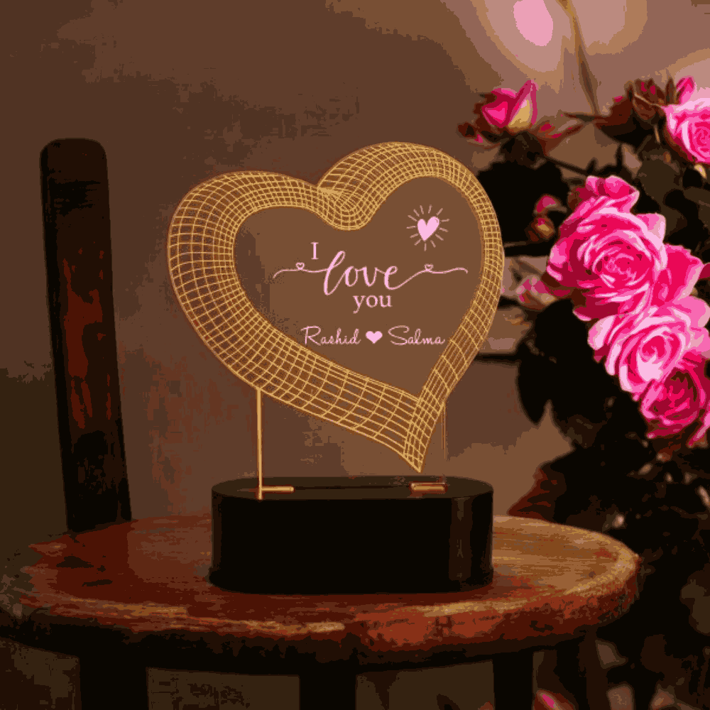 Love LED Lamp - Personalized Romantic Lighting with heart-shaped acrylic design, custom names, perfect for home decor or anniversary gifts. Main image