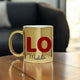 Gold metallic LOVE mug with custom name Madiha, part of 350ml personalized couple set, ideal for romantic home decor or gifting.