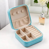 Mini Jewelry Box - Personalized Organizer in turquoise with multiple compartments for rings, earrings, and necklaces. Ideal for travel and daily use.