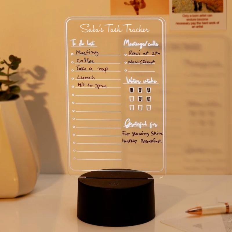 Personalized TaskMate LED Lamp - Custom LED Light with handwritten-style task tracker, ideal for desk organization and productivity. Main image