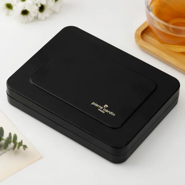 Closed black Pierre Cardin gift box from the Personalized Pen Gift Box - Elegant Writing Set, perfect for gifting professionals and loved ones.