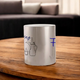 Stylish silver metallic mug showing partial view of faith-themed design and personalized name, great for gifting and daily chai moments.