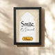 Framed quote 'Smile, it's Sunnah' by Keena on a beige background