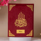 Personalised Premium Kaaba Quran in red velvet with gold Arabic calligraphy and nameplate, ideal for Islamic gifting and prayer essentials.