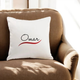 Custom white throw pillow featuring the name 'Omar' in elegant script, part of the Personalized Arab Motto Cushion collection for stylish home decor.