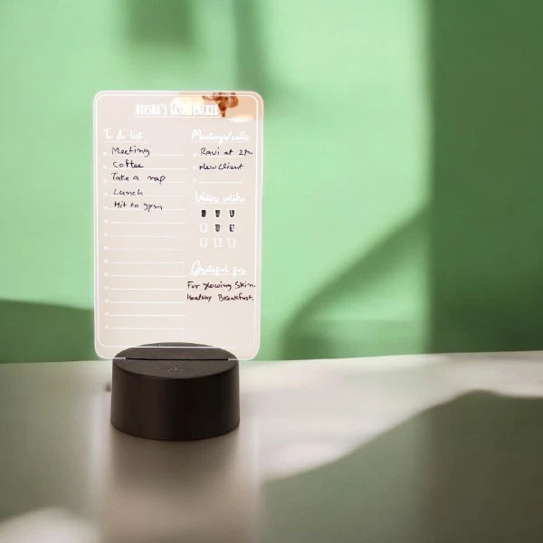 Personalized TaskMate LED Lamp with clear acrylic board and LED base, designed for daily planning and stylish desk lighting.