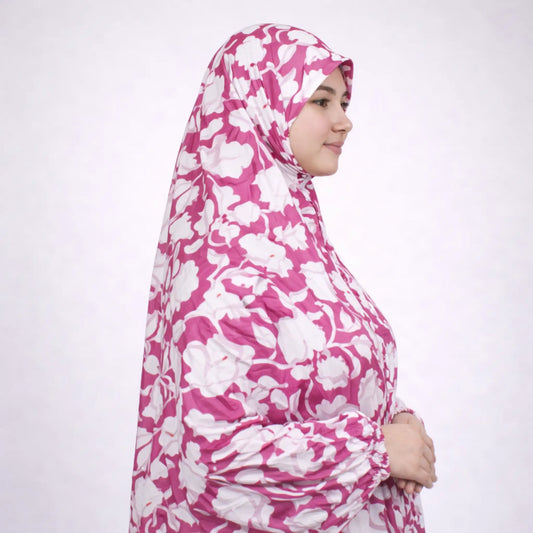 Side view of Prayer Dress 8 showcasing its lightweight chiffon fabric and versatile coverage, perfect for modest fashion and prayer wear.