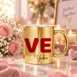 Personalized LOVE Gold & Silver Metallic Couple Mugs (350ml)